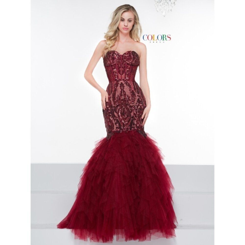 Stunning Burgundy & Nude Prom Evening WeddingGown Size 8